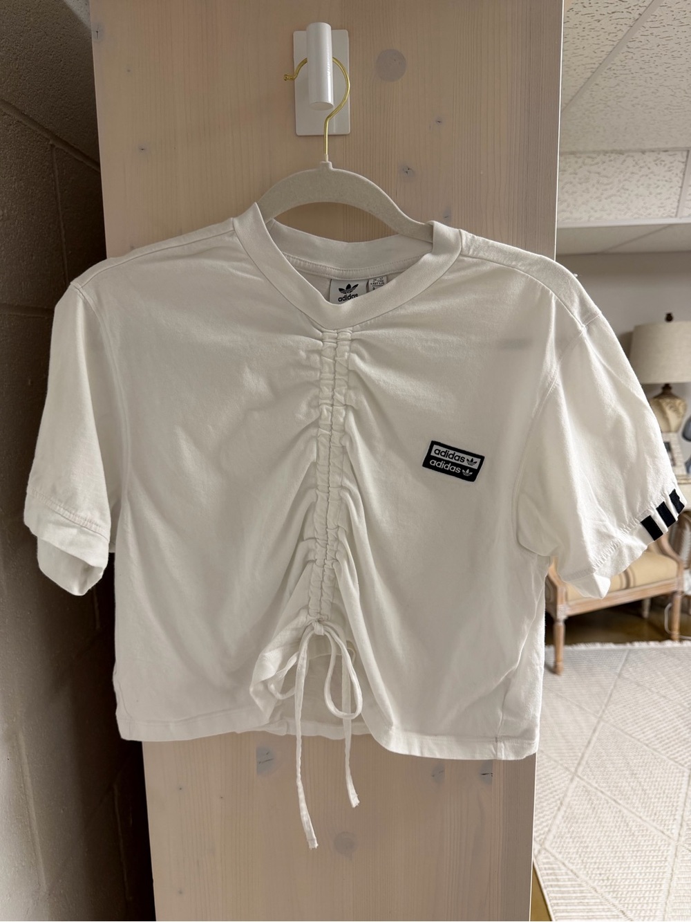adidas White Short-Sleeve Ruched Drawstring Tee